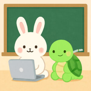AIが描いたカメとうさぎ 黒板